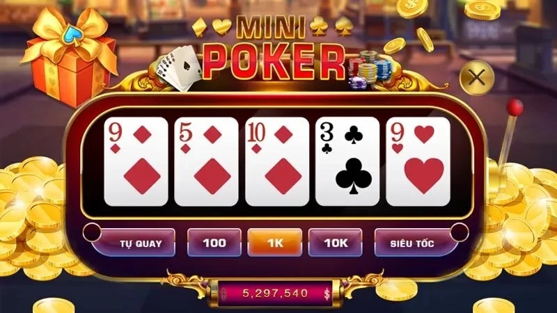 Giao diện Mini Poker hút mắt với sự kết hợp giữa quay hũ và bài Tây Giao diện Mini Poker hút mắt với sự kết hợp giữa quay hũ và bài Tây